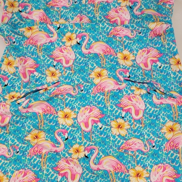 IBKUL Pink Flamingo/Floral Print Mock Neck Zip Sleeveless Golf Dress Sz M - Picture 9 of 14
